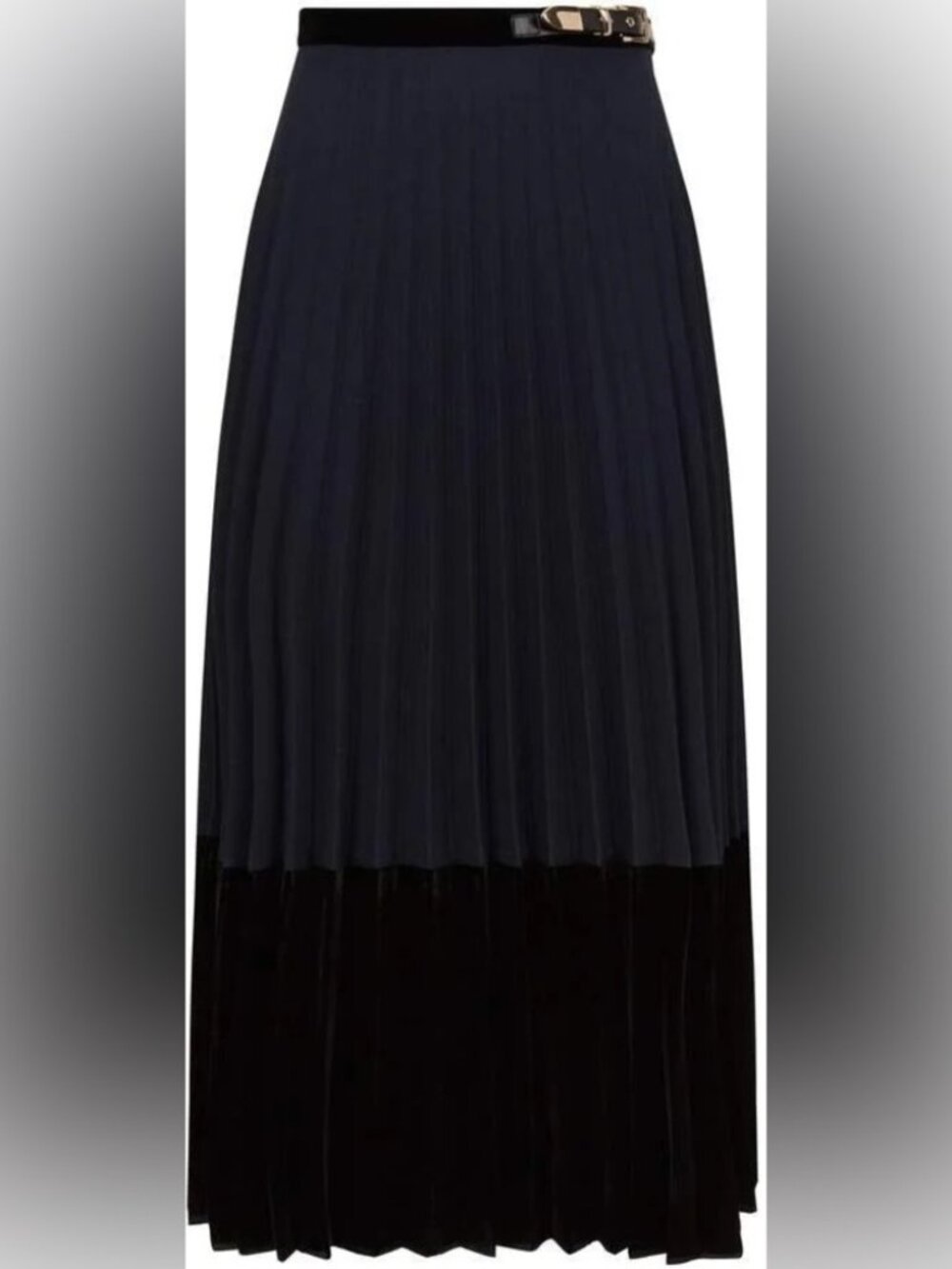 Sandro Pleated Two-Tone Maxi Skirt Size 3 Velvet Trim Quiet Luxury Belted Chic - Picture 2 of 14